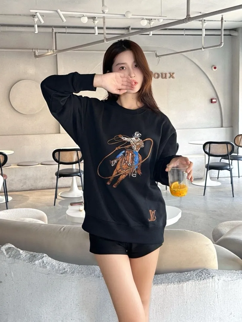 Louis Vuitton/Louis Vuitton 24Fw Western denim embroidered crew neck sweatshirt